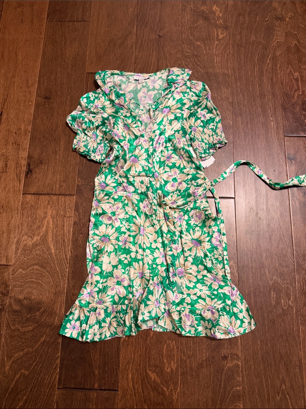 Topshop Green Floral Wrap Mini Dress